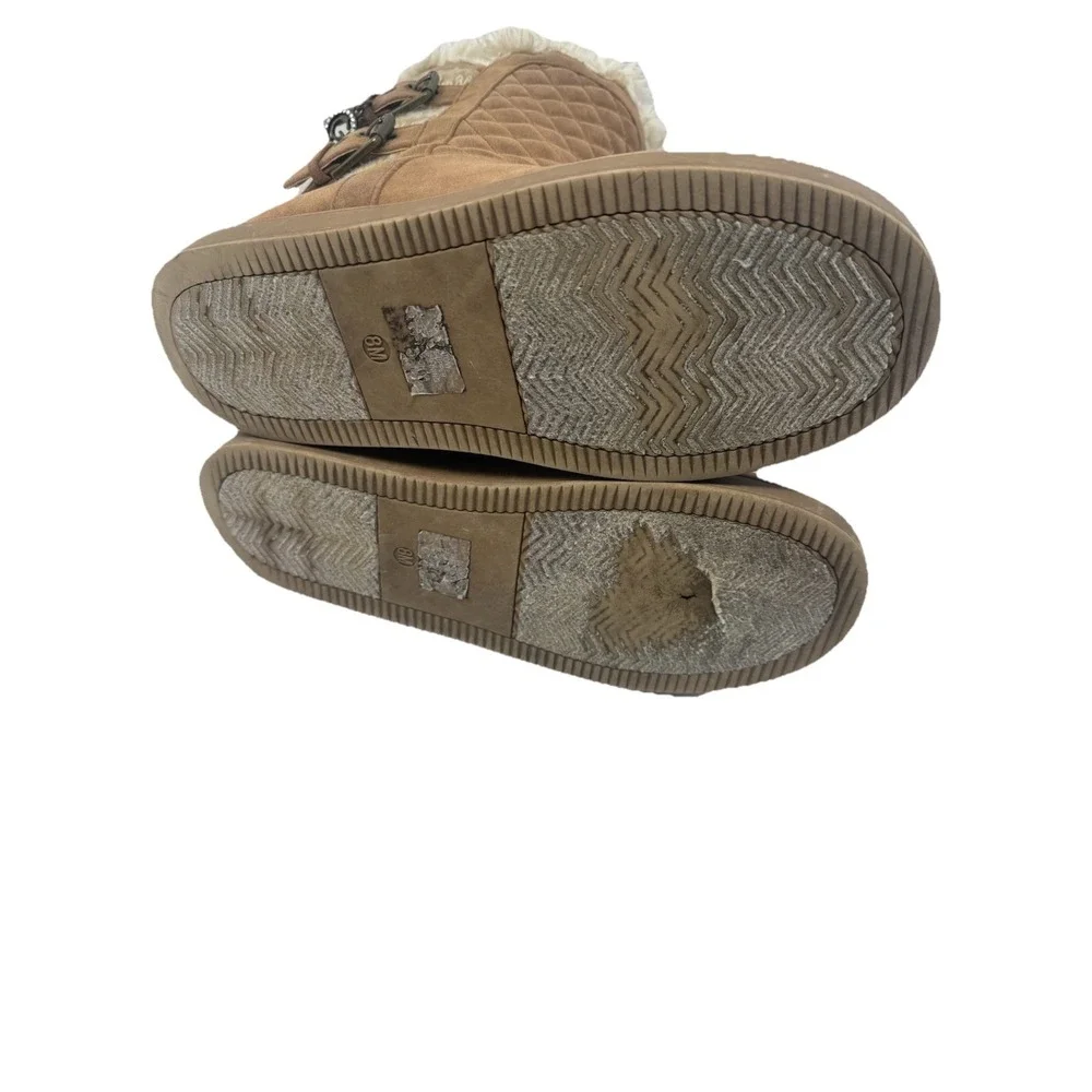 🔥Guess‎ 🤎Quilted Knit Fur Y2k Cuff Mid-Calf Bling 💎Boots Buckle  'G' Charm -8